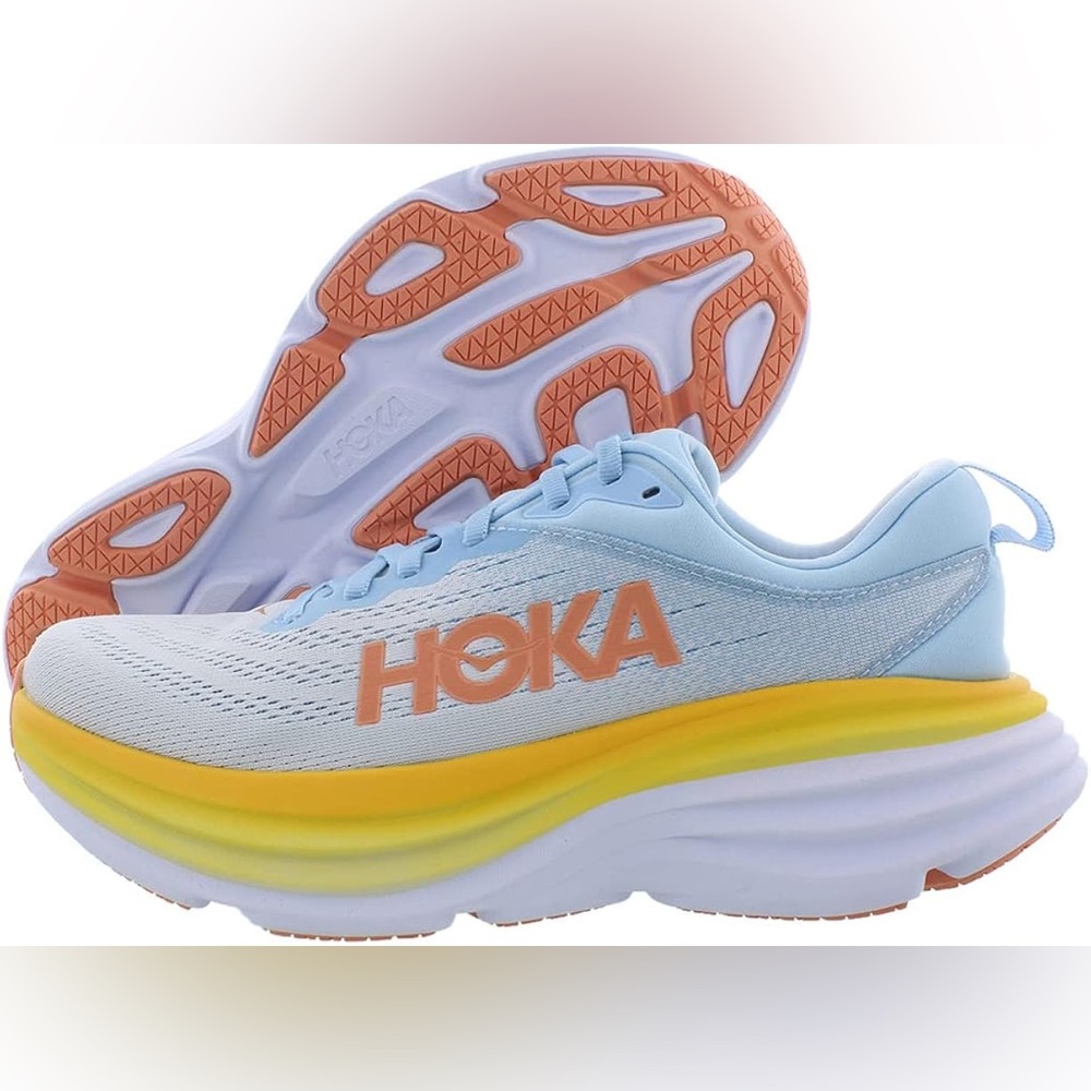 Hoka Athletic Shoes in Light Blue and Orange